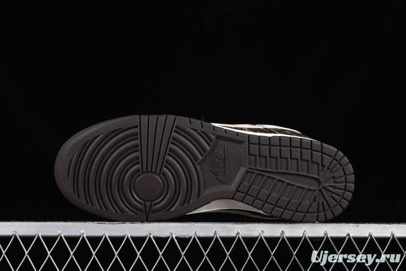 Nike SB Dunk Low LV Collaboration - Checkerboard Brown Monogram White Swoosh Anniversary High-End Custom Low-Top Casual Skate Shoes - SJ2068-255