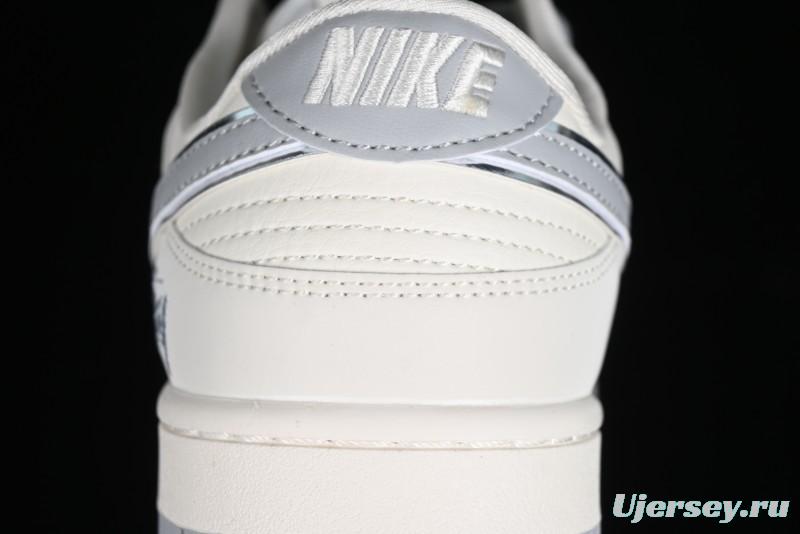 Stussy x Nike SB Dunk Low Retro Premium Sneakers in Off-White Light Grey Swoosh - DQ1098-377