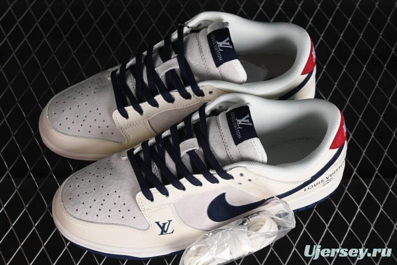 Nike SB Dunk Low LV Collaboration - Suede Navy Blue Anniversary High-End Custom Low-Top Casual Sneakers - FC1688-134