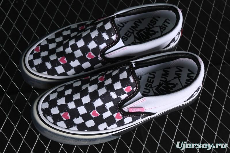 Vans Slip-On Classic Collaborative Hand-Painted Graffiti with Pink Accents and Crystal Outsole Checkerboard Slip-On - VN000CT5BPA