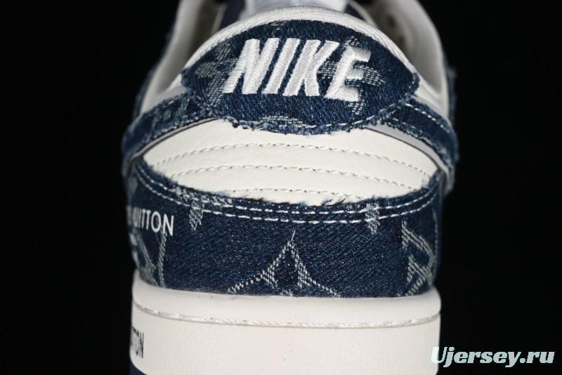Nike SB Dunk Low LV Collaboration - Blue Denim Print Anniversary High-End Custom Low-Top Casual Skate Shoes - SJ2068-257