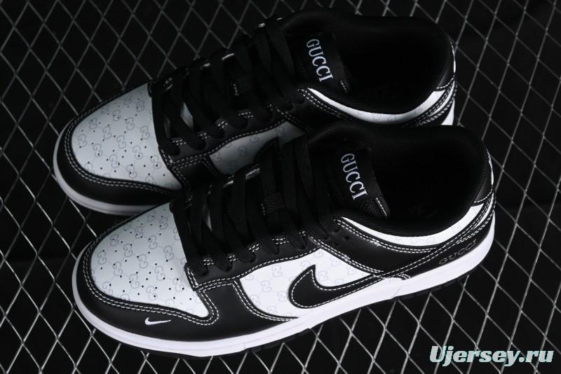 Nike SB Dunk Low Gucci Collaboration - Double G Embroidery Black Swoosh Anniversary Custom Low-Top Casual Skate Shoes - SF1588-136