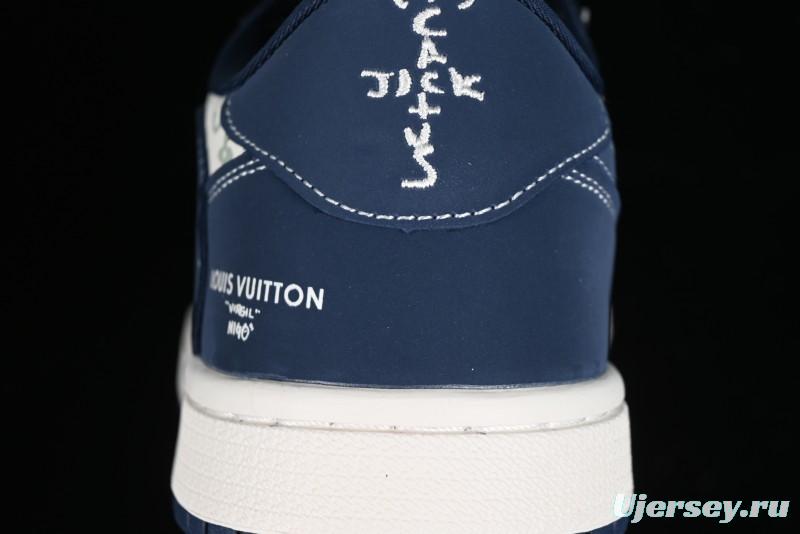 Nike Travis Scott x Fragment Design x Air Jordan 1 Low OG SP AJ1 LV Collaboration Deep Blue Low-top Casual Sneakers - LX1988-103