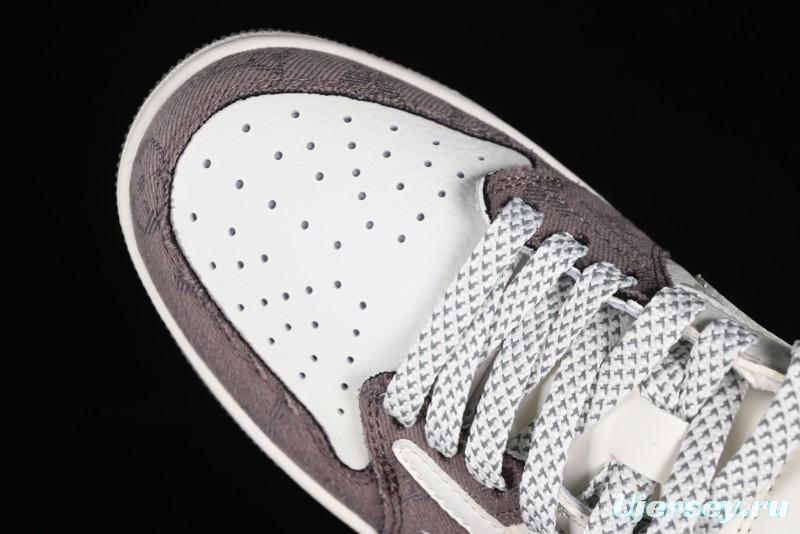 Nike Travis Scott x Fragment Design x Air Jordan 1 Low OG SP AJ1 LV Collaboration Light Grey Denim Low-Top Casual Sneakers - SJ2068-105