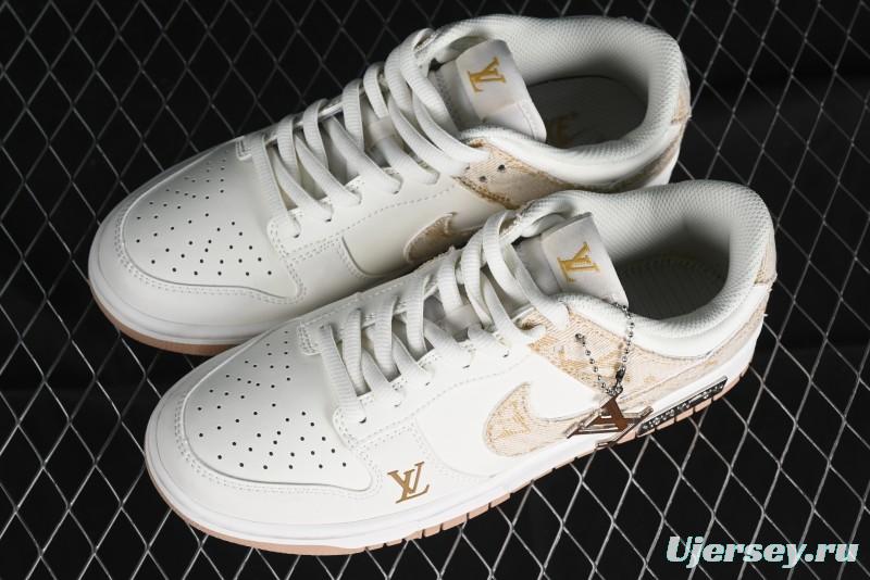 Nike SB Dunk Low LV Collaboration - Yellow Denim Beige with Yellow Swoosh Anniversary High-End Custom Low-Top Casual Skate Shoes - DJ2024-007