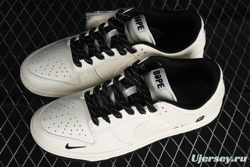 Nike SB Dunk Low BAPE Collaboration - Off-White Black Swoosh Anniversary Custom Low-Top Casual Skate Shoes - XD6188-037