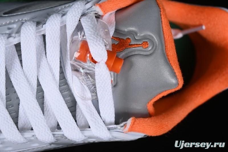 Nike Air Jordan 5 Retro Low AJ5 Sneakers in Football Grey with Vivid Orange and Pine Green Accents - FQ1293-018