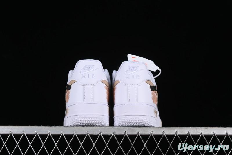 Nike Air Force 1 '07 Low Casual Sneakers with Anime-Inspired Hand-Painted Design, Broken Swoosh Shadow Effect, Brown/Black - CW2288-111