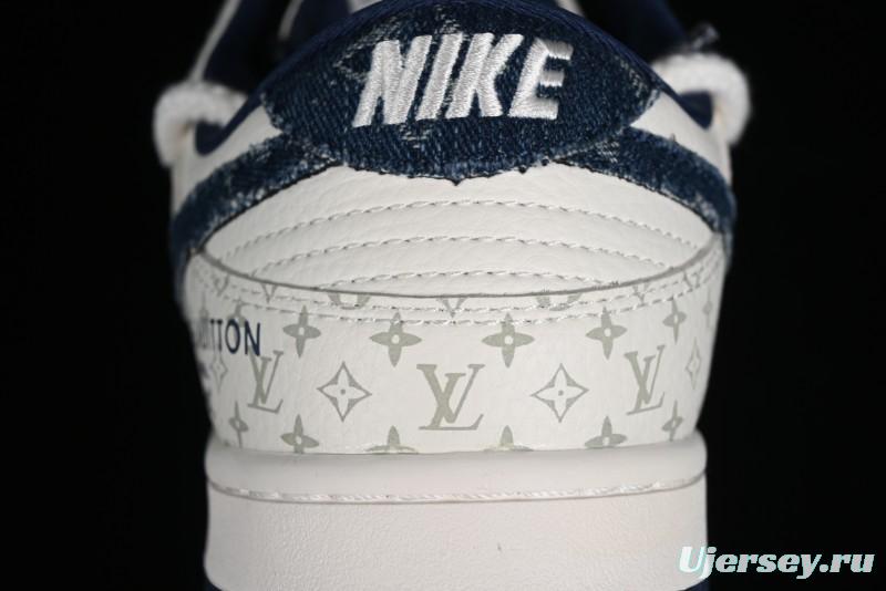Nike SB Dunk Low LV Collaboration - Light Blue Check Print Anniversary High-End Custom Low-Top Casual Sneakers - SJ2068-249