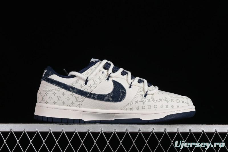 Nike SB Dunk Low LV Collaboration - Light Blue Check Print Anniversary High-End Custom Low-Top Casual Sneakers - SJ2068-249