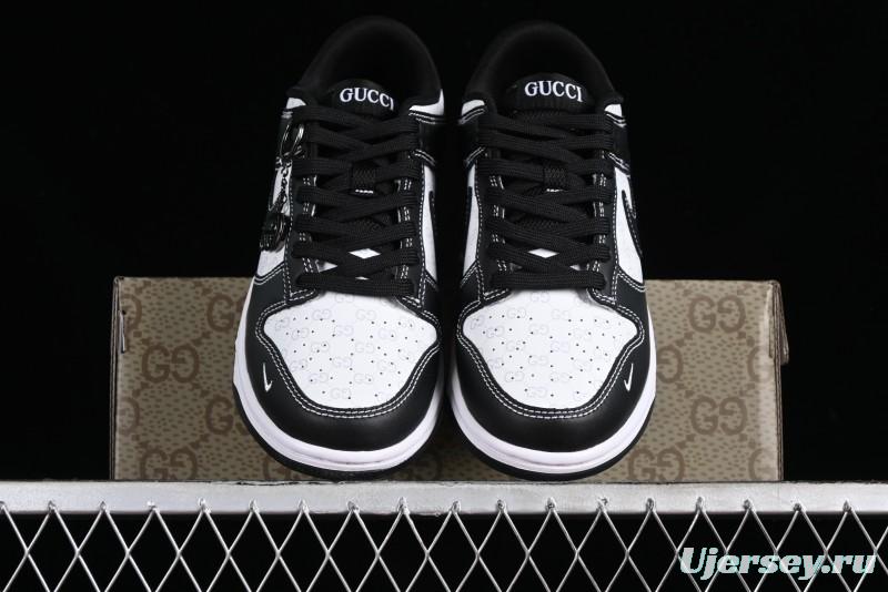 Nike SB Dunk Low Gucci Collaboration - Double G Embroidery Black Swoosh Anniversary Custom Low-Top Casual Skate Shoes - SF1588-136
