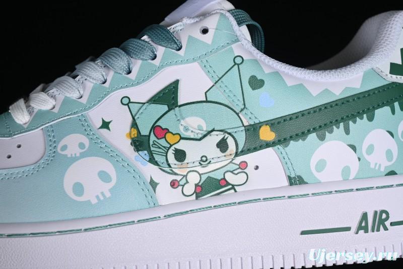 Nike Air Force 1 '07 Low Witch Collaboration Custom Leather Sneakers with Skull and Gradient White-Green Design - CW2288-111