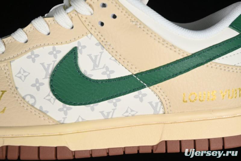 Nike SB Dunk Low LV Collaboration - Beige Green Anniversary High-End Custom Low-Top Casual Skate Shoes - LV6188-003