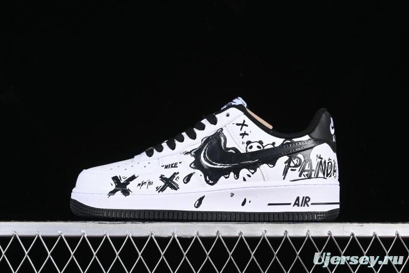 Nike Air Force 1 '07 Low Casual Sneakers with Black and White Graffiti Panda Design - DH7561-222