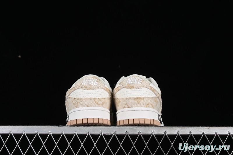 Nike SB Dunk Low LV Collaboration - Yellow Denim Beige with Yellow Swoosh Anniversary High-End Custom Low-Top Casual Skate Shoes - DJ2024-007