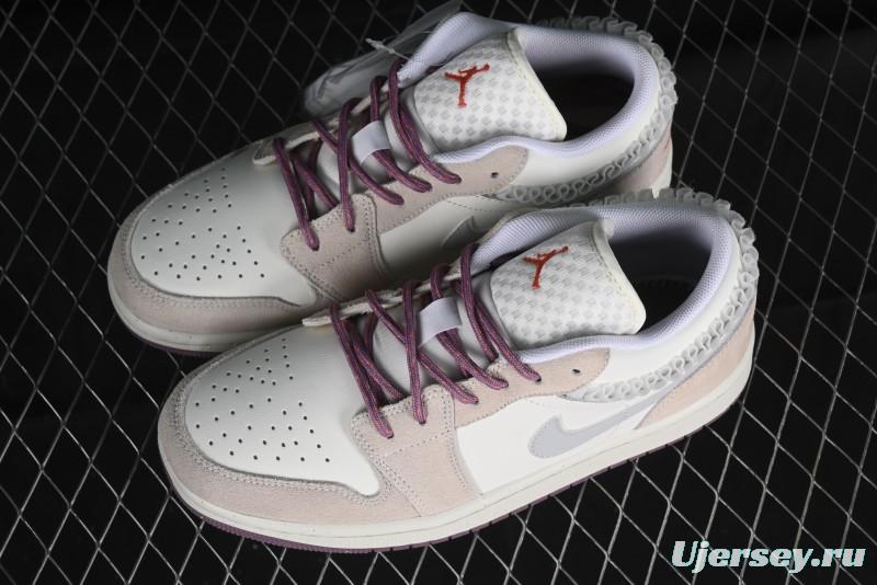 Nike Air Jordan 1 Low Retro Casual Sneakers with Smooth Leather and Suede - FQ8094-100