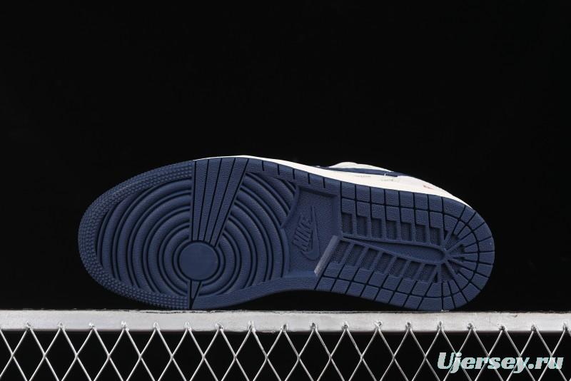 Nike Air Jordan 1 Low Supreme Collaboration - Pig Grey Print Custom Retro Basketball Shoes - LJ6688-009