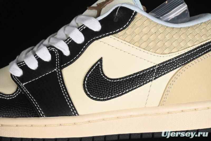 Nike Air Jordan 1 Low "Coconut Milk Black" Casual Basketball Shoes with Team Gold Accents - HQ3437-101