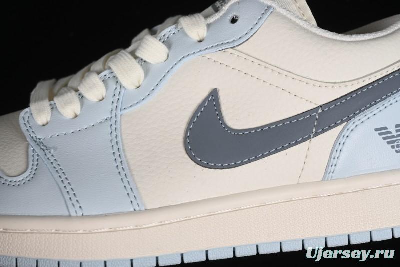 Nike Air Jordan 1 Low Retro Basketball Shoes - Giorgio Armani Collaboration Ice Blue - WG8850-012