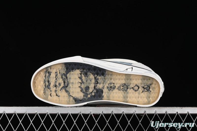 HIRONO Knu Skool Low-Top Casual Sneakers with Denim Graffiti Design - VN0009QCRBL