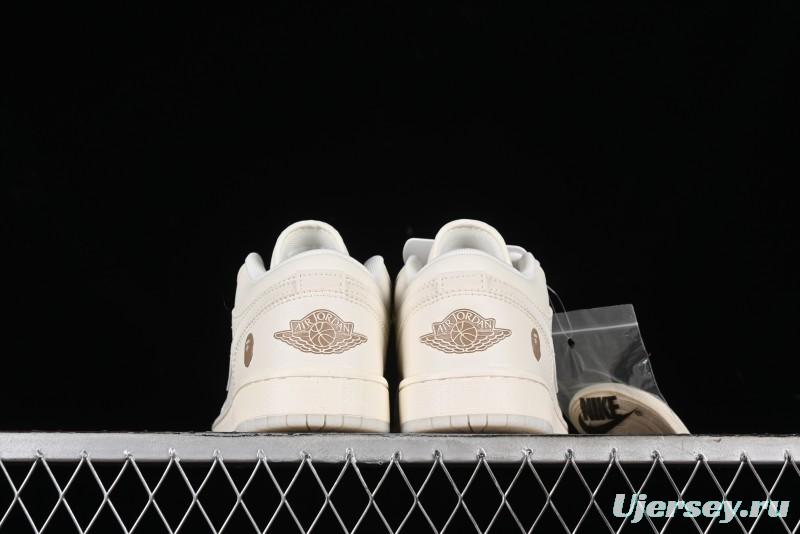 Nike Air Jordan 1 Low AJ1 Bape Collaboration - Pig Eight Patchwork Custom High-End Low-Top Basketball Shoes - LJ6688-002