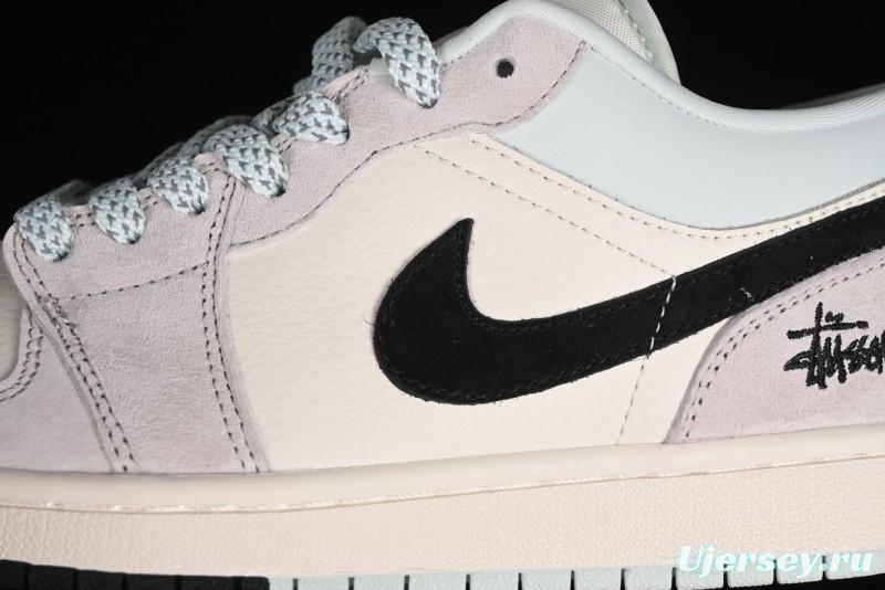 Nike Air Jordan 1 Low Stussy Collaboration - Black Blue Pigment Patchwork Retro Basketball Shoes - LJ6688-008