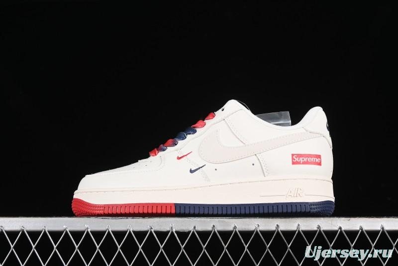 Nike Air Force 1 '07 Low Supreme Collaboration - Beige Red Blue Double Swoosh Casual Sneakers - XZ6188-008