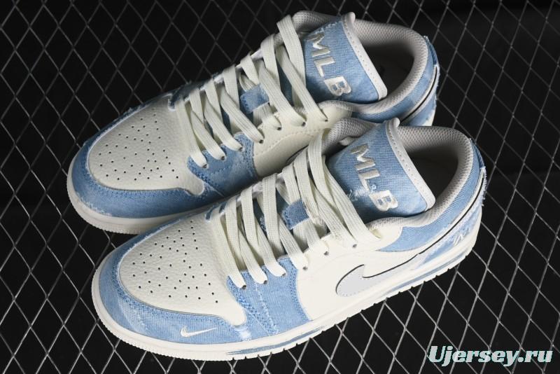 Nike Air Jordan 1 Low MLB Collaboration Retro Blue Denim Custom Basketball Shoes - DC2024-027