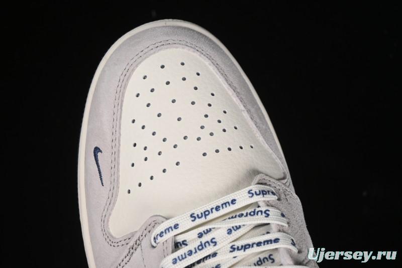 Nike Air Jordan 1 Low Supreme Collaboration - Pig Grey Print Custom Retro Basketball Shoes - LJ6688-009