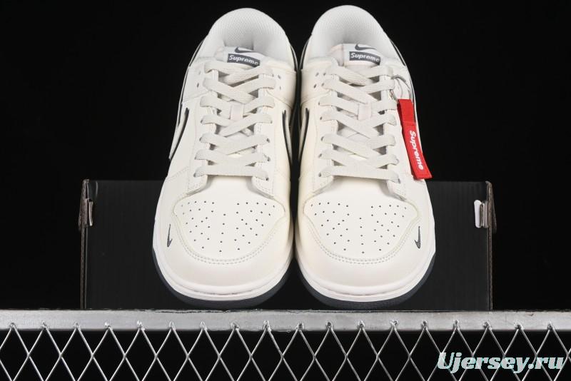 Nike SB Dunk Low Supreme Collaboration - Beige Grey Swoosh Anniversary Customized Low-Top Casual Skate Shoes - DJ2024-014