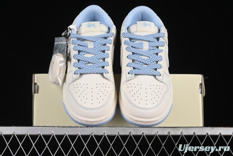 Nike SB Dunk Low Stussy Collaboration - Blue Double Swoosh Anniversary Custom Low-Top Casual Skate Shoes - BB1818-101