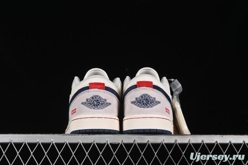 Nike Air Jordan 1 Low Supreme Collaboration - Pig Grey Print Custom Retro Basketball Shoes - LJ6688-009