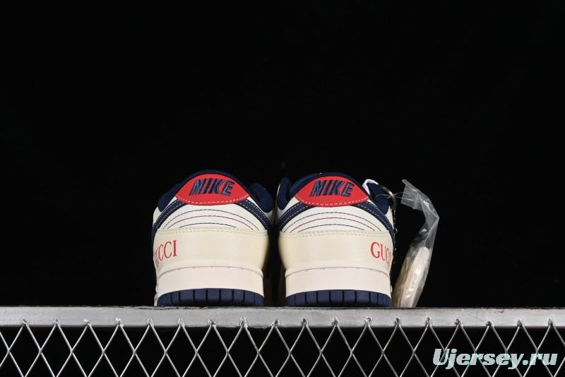 Nike SB Dunk Low Gucci Collaboration - Beige Blue Patchwork Anniversary High-End Custom Low-Top Casual Sneakers - XY1688-003
