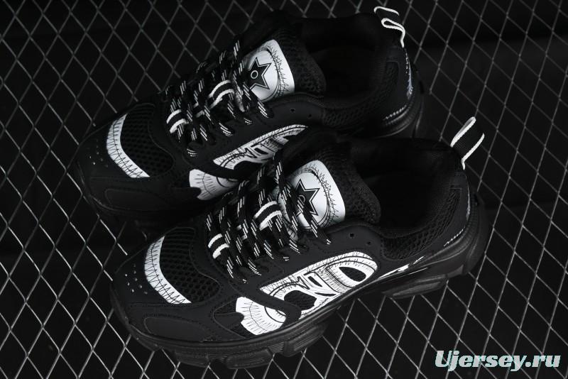 Dior Chrono Round Toe Lace-Up Lifestyle Casual Running Sneakers - 6865 BLACK WHITE