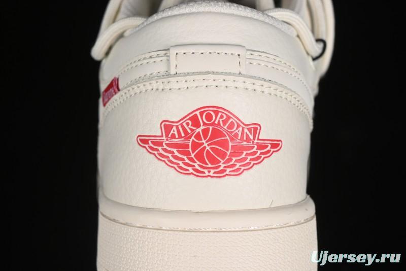 Nike Air Jordan 1 Low Supreme Collaboration - Retro Basketball Shoes in Off-White Red with Small Logo - SJ9950-017