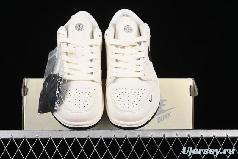 Nike Air Jordan 1 Low AJ1 Stone Island Collaboration - Off White Black Retro Low-Top Basketball Shoes - LJ6688-003