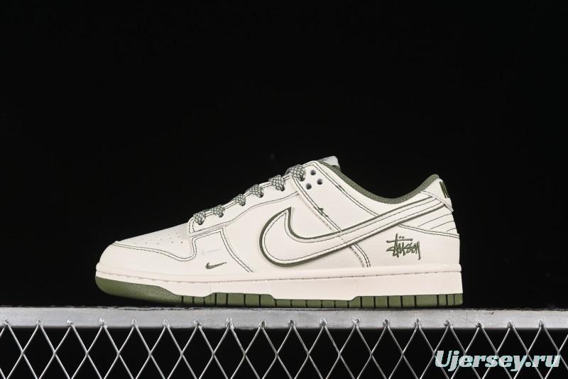 Nike SB Dunk Low Stussy Collaboration - Beige Green Anniversary High-End Custom Low-Top Casual Skate Shoes - BB1818-102