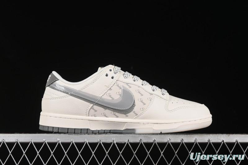 Nike SB Dunk Low Stussy Collaboration - White Grey Double Swoosh Anniversary High-End Custom Low-Top Casual Sneakers - XX2025-206