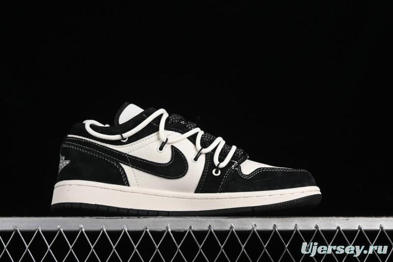 Nike Air Jordan 1 Low AJ1 x Violent Bear Collaboration - Black Beige Mark Line Custom Retro Basketball Shoes - SJ9950-013