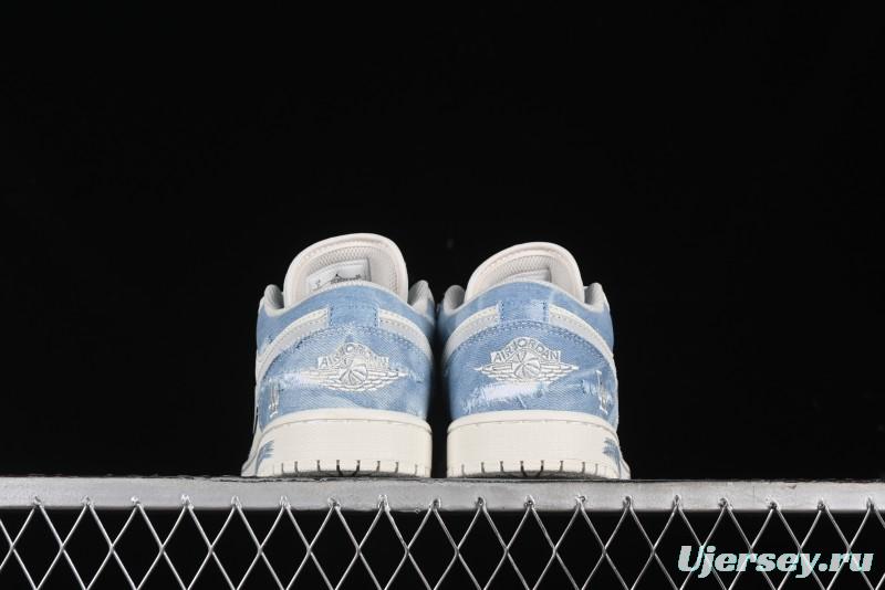 Nike Air Jordan 1 Low MLB Collaboration Retro Blue Denim Custom Basketball Shoes - DC2024-027