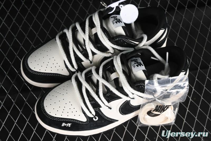 Nike SB Dunk Low BAPE Collaboration Strap Black Hook Anniversary Custom Low-Top Casual Sneakers - SJ2068-269