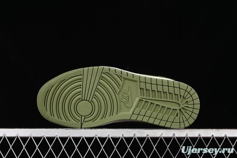 Nike Travis Scott x Fragment Design x Air Jordan 1 Low OG SP AJ1 Retro Sneakers in Sail Military Green - DM6688-602