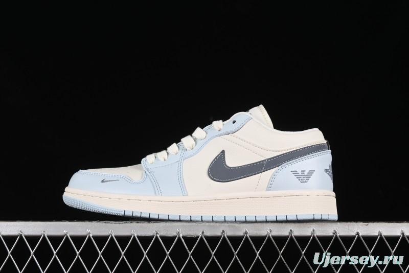 Nike Air Jordan 1 Low Retro Basketball Shoes - Giorgio Armani Collaboration Ice Blue - WG8850-012
