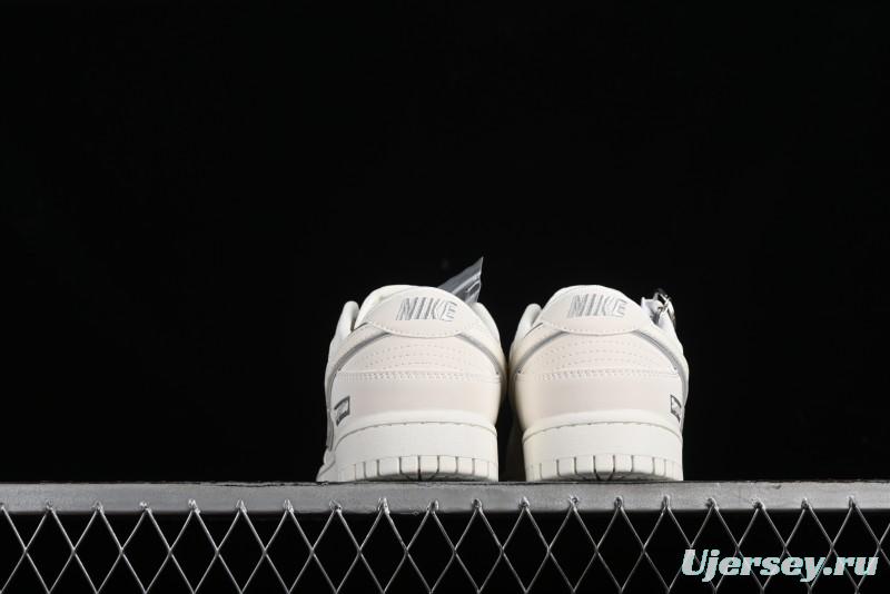 Nike SB Dunk Low Supreme Collaboration - Off White Gray Swoosh Anniversary Custom Low-Top Casual Skate Shoes - DQ1098-392
