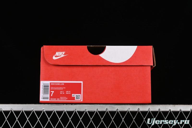 Nike Dunk Low SB Skateboarding Shoes in White and Geode Teal - DD1503-301