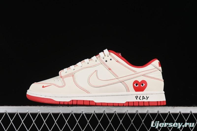Nike SB Dunk Low Comme des Garcons Collaboration - Off-White Small Red Hook Anniversary High-End Custom Low-Top Casual Skate Shoes - KK1688-100