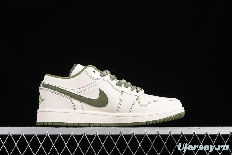 Nike Air Jordan 1 Low Retro Basketball Shoes in Off-White Olive Green - CF3688-019
