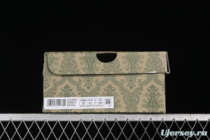 Nike Travis Scott x Fragment Design x Air Jordan 1 Low OG SP AJ1 Gucci Collaboration - Black Grey Pattern Low Top Casual Sneakers - XY2688-117