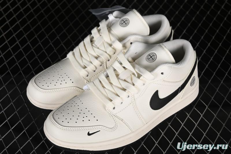 Nike Air Jordan 1 Low AJ1 Stone Island Collaboration - Off White Black Retro Low-Top Basketball Shoes - LJ6688-003