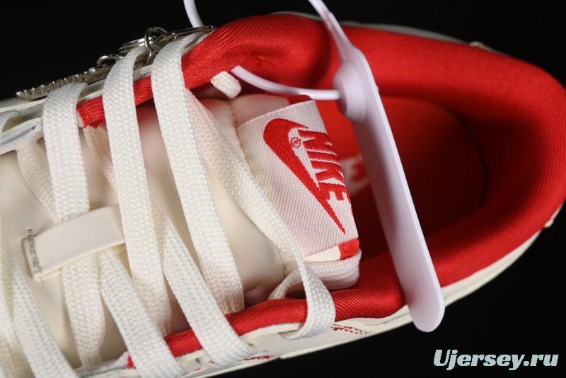 Nike SB Dunk Low Comme des Garcons Collaboration - Off-White Small Red Hook Anniversary High-End Custom Low-Top Casual Skate Shoes - KK1688-100